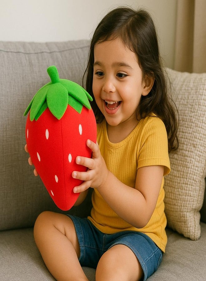 DTR Creation Plush Strawberry Soft Toy - 25 cm Cute Hanging Car & Home Decoration | Soft & Huggable Cushion Pillow for Kids & Adults | Fruit Shape Stuffed Toy for Play, Gift & Comfort - Image 2